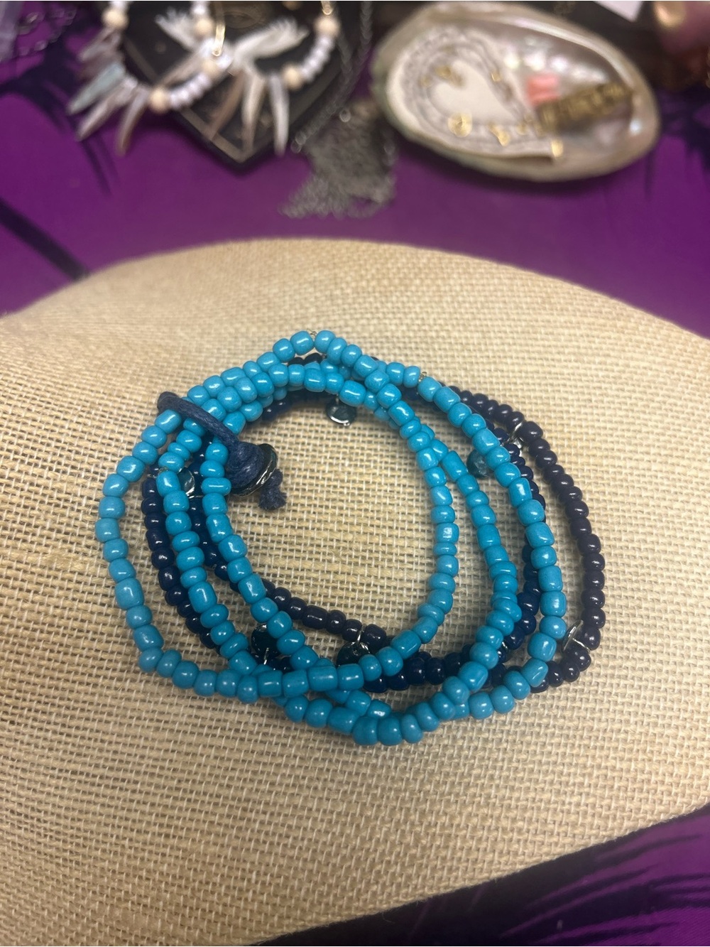 NWOT Free People Light and Navy BlBeaded Stretch Bracelet